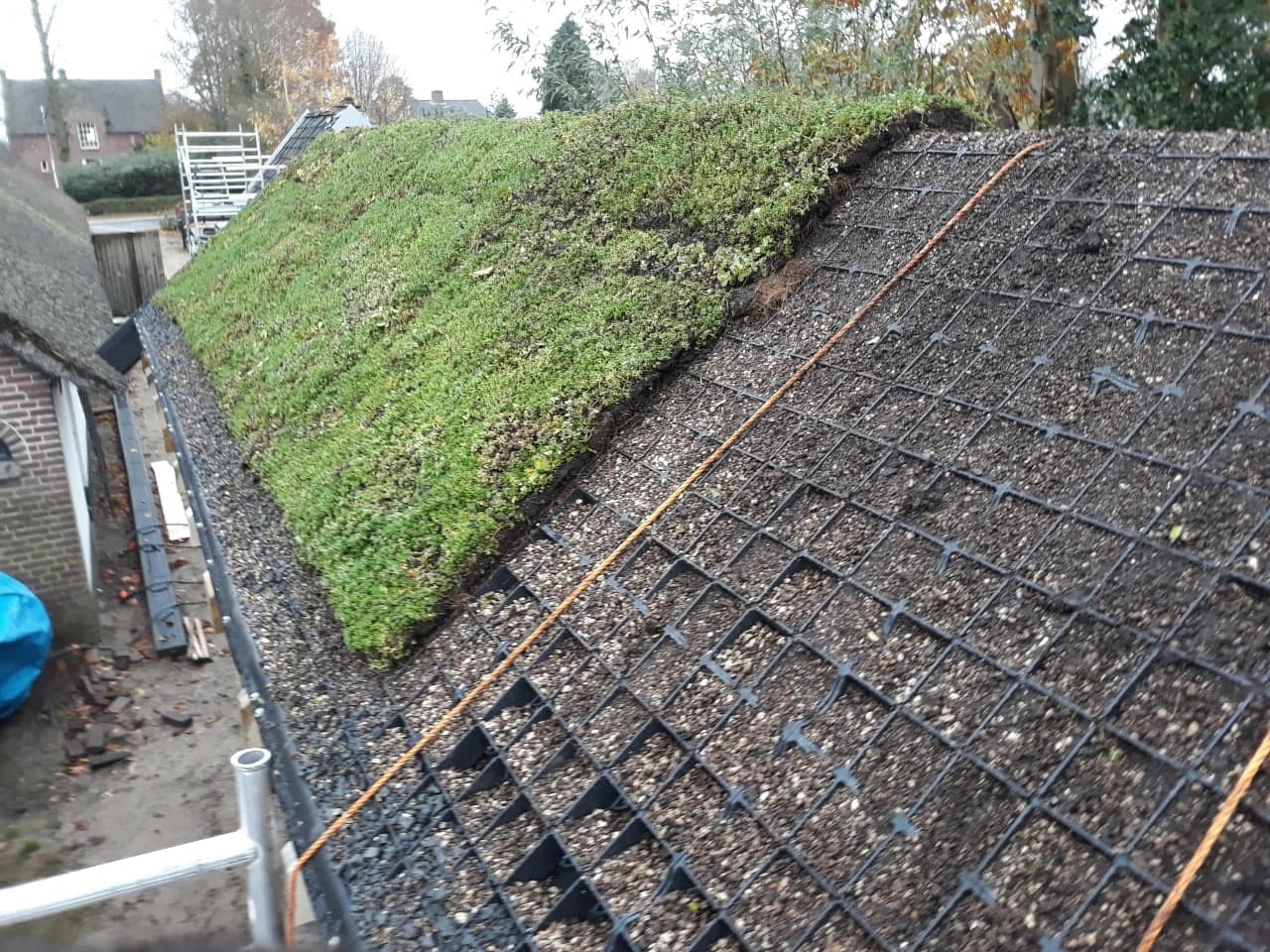 DIM legt een sedum-groendak aan: sedummat over het drainage- en substraatsysteem