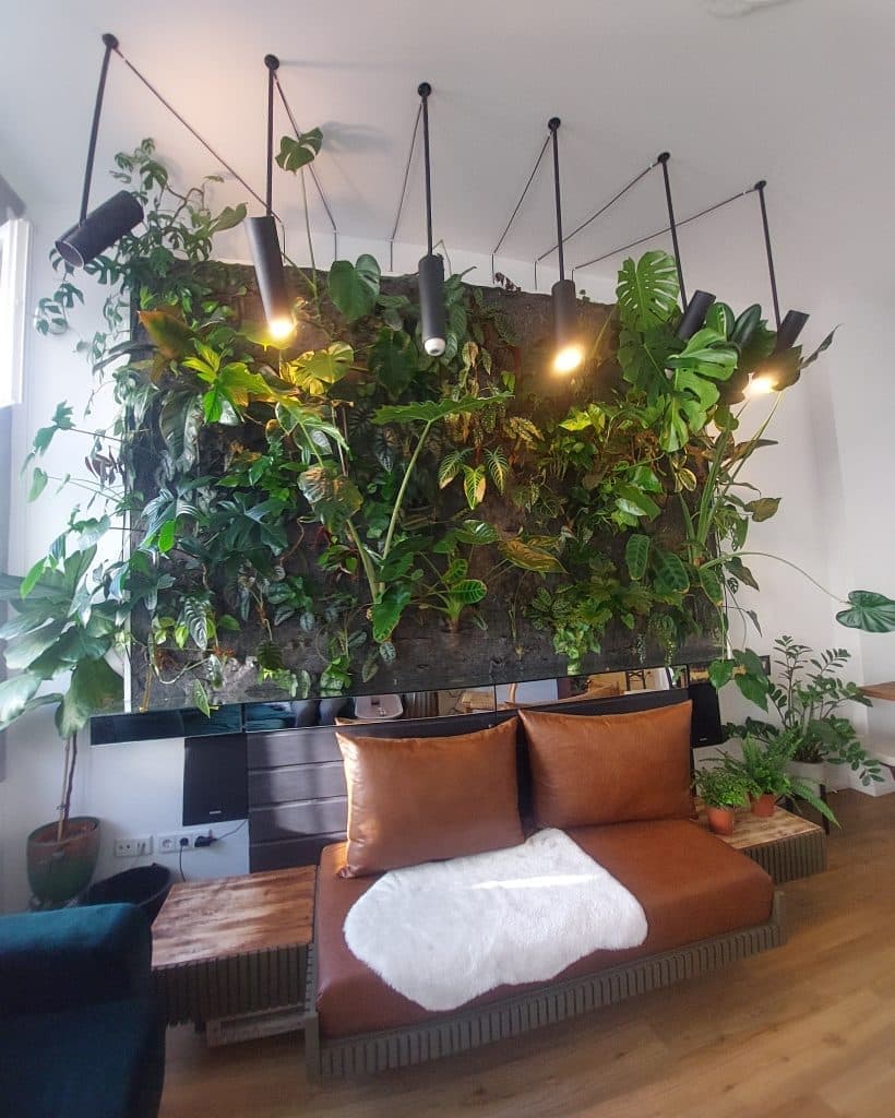 Groene wand binnen in de woonkamer